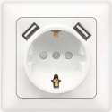 Wandcontactdoos - Aigi Cika - Inbouw - 1-voudig Stopcontact - 2-voudig USB Aansluiting - Randaarde - Incl. Afdekraam - Wit - BSE