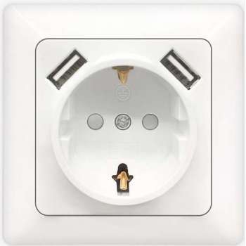 Wandcontactdoos - Aigi Cika - Inbouw - 1-voudig Stopcontact - 2-voudig USB Aansluiting - Randaarde - Incl. Afdekraam - Wit - BSE