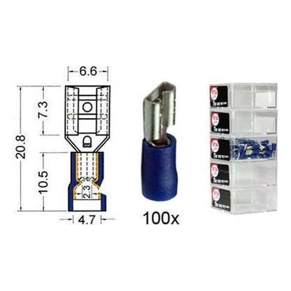 Kabelschoen schuif vrouwelijk 6.3 mm blauw 100 stuks Kabelschoen schuif vrouwelijk 6.3 mm blauw 100 stuks