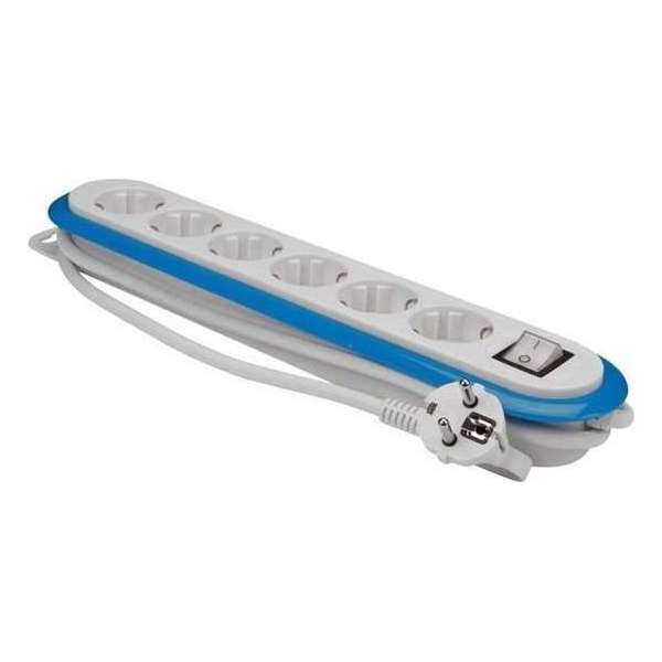 Perel Stekkerdoos 4-voudig 3680w 32 X 7 Cm Wit/blauw Perel Stekkerdoos 4-voudig 3680w 32 X 7 Cm Wit/blauw