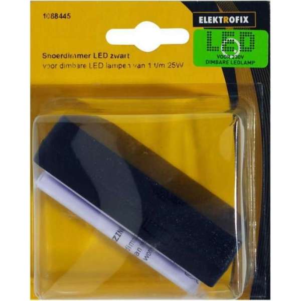 ELEKTROFIX snoerdimmer 230V, voor dimbare LED-lampen 1 – 25W | ZWART ELEKTROFIX snoerdimmer 230V, voor dimbare LED-lampen 1 – 25W | ZWART