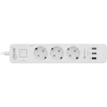 InLine stekkerdoos met 3 contacten en 3x USB - Quick Charge 3.0 / wit - 1,5 meter