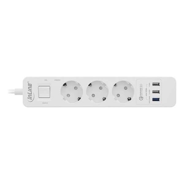 InLine stekkerdoos met 3 contacten en 3x USB - Quick Charge 3.0 / wit - 1,5 meter