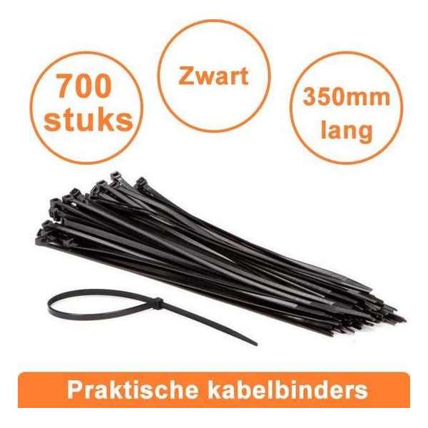 Professionele Werckmann Kabelbinders 4,5 x 350 mm - 700 stuks - Extra Sterk / Tierips / Tiewraps / zwart Professionele Werckmann Kabelbinders 4,5 x 350 mm - 700 stuks - Extra Sterk / Tierips / Tiewraps / zwart
