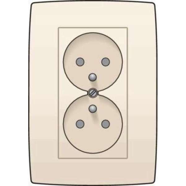 Dubbele wandcontactdoos + afdekplaat. verticaal 2P+A(pen) + veiligheid. crème Dubbele wandcontactdoos + afdekplaat. verticaal 2P+A(pen) + veiligheid. crème