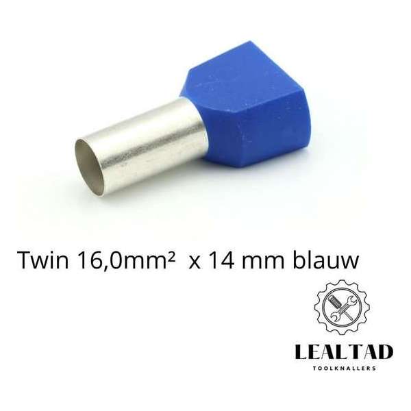 Adereindhuls dubbel 16,0x14 mm blauw 100 stuks | Ferrule | Draadhuls | Adereindhulzen | Eindverbinder | Twin Adereindhuls Adereindhuls dubbel 16,0x14 mm blauw 100 stuks | Ferrule | Draadhuls | Adereindhulzen | Eindverbinder | Twin Adereindhuls