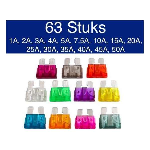 KD | Steekzekeringen 1A t/m 50A | 15 delige set | 63 stuks