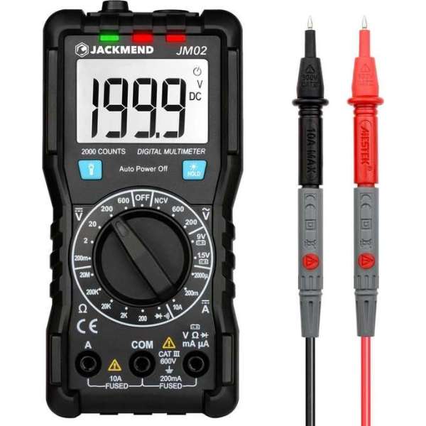 JACKMEND Digitale Multimeter - Slimme Spanningsmeter met LED zaklamp - AC / DC Voltage Meter - Voltmeter - Multi Volt Meter JACKMEND Digitale Multimeter - Slimme Spanningsmeter met LED zaklamp - AC / DC Voltage Meter - Voltmeter - Multi Volt Meter