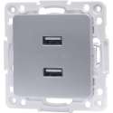 Wandcontactdoos - Aigi Jura - Inbouw - Vierkant - Kunststof - 2-voudig USB Aansluiting - Zilver