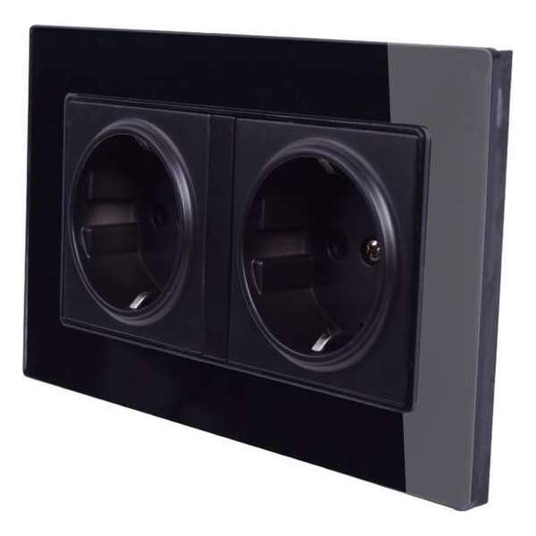 Stopcontact inbouw dubbel zwart inclusief glasframe zwart Improducts® huismerk Stopcontact inbouw dubbel zwart inclusief glasframe zwart Improducts® huismerk