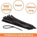 500 stuks Professionele Werckmann Kabelbinders 3,5 x 200 mm - Extra Sterk / Tierips / Tiewraps / zwart