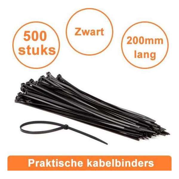 500 stuks Professionele Werckmann Kabelbinders 3,5 x 200 mm - Extra Sterk / Tierips / Tiewraps / zwart 500 stuks Professionele Werckmann Kabelbinders 3,5 x 200 mm - Extra Sterk / Tierips / Tiewraps / zwart
