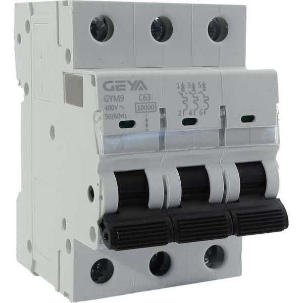 Installatieautomaat - zekering - 3 polig 16A karakteristiek C 10kA GEYA Installatieautomaat - zekering - 3 polig 16A karakteristiek C 10kA GEYA