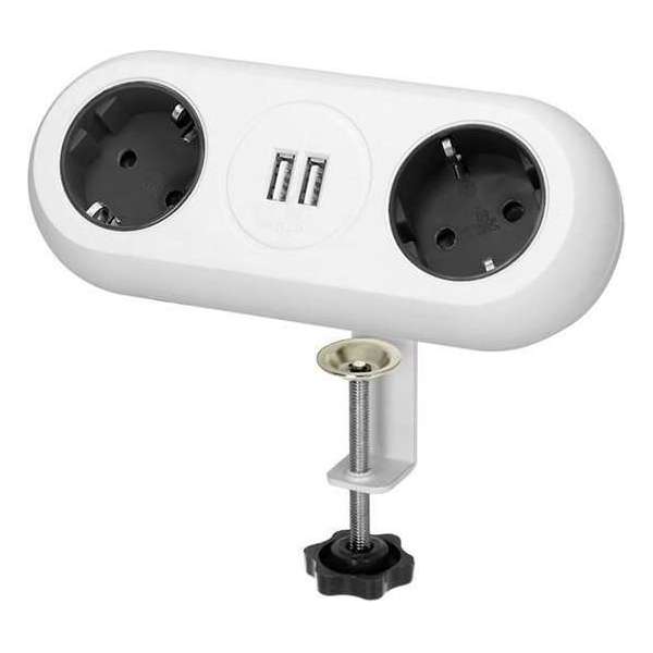 Bureau stekkerdoos met 2 USB poorten - Montageklem - Randaarde - Pill Design - Wit Bureau stekkerdoos met 2 USB poorten - Montageklem - Randaarde - Pill Design - Wit