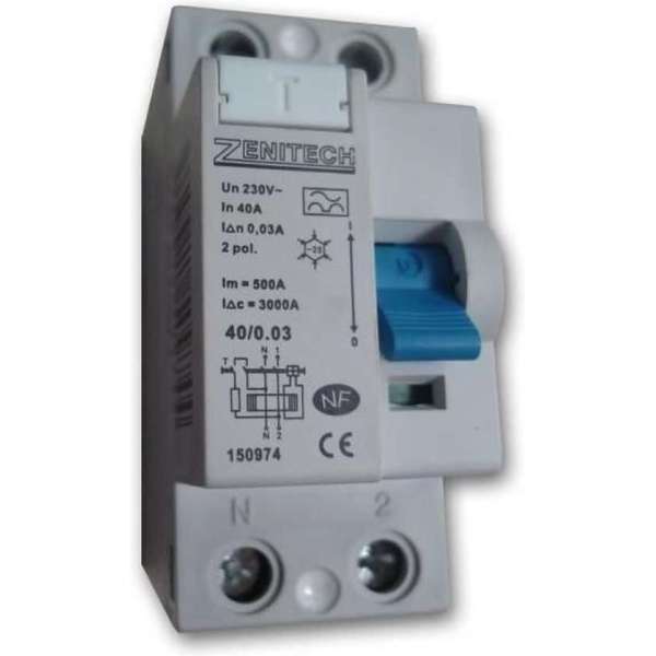 Differentieelschakelaar 40/2 30 mA Type A Zenitech NF Differentieelschakelaar 40/2 30 mA Type A Zenitech NF