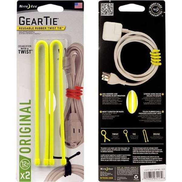 NITE IZE Gear Tie 12" Neon Yellow - 2 pcs NITE IZE Gear Tie 12" Neon Yellow - 2 pcs