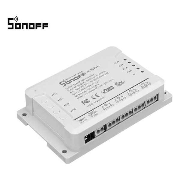 Sonoff - 4CH PRO - 4 Gang Smart Schakelaar - Inching | Interlock | Self-locking - Bedien apparaten in huis met je smartphone Sonoff - 4CH PRO - 4 Gang Smart Schakelaar - Inching | Interlock | Self-locking - Bedien apparaten in huis met je smartphone