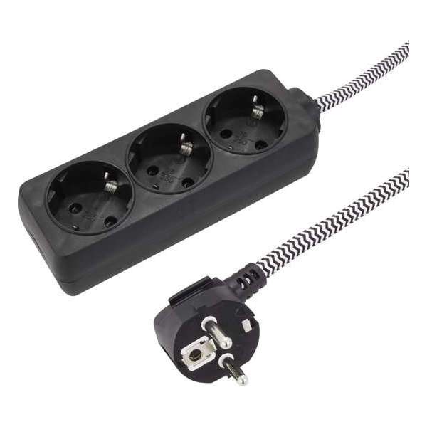 Q-Link stekkerdoos – 3–voudig – randaarde – max 3500W – textiel – 3 x 1.5 mm² – 1.5 m – zwart – wit Q-Link stekkerdoos – 3–voudig – randaarde – max 3500W – textiel – 3 x 1.5 mm² – 1.5 m – zwart – wit