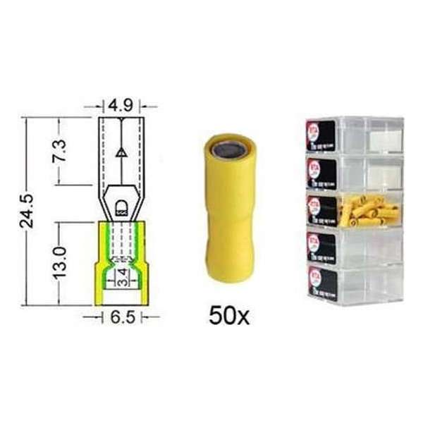 Kabelschoen cylindrisch vrouw. 5 0 mm geel 50 stuks Kabelschoen cylindrisch vrouw. 5 0 mm geel 50 stuks