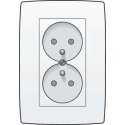 Dubbele wandcontactdoos + afdekplaat. verticaal 2P+A(pen) + veiligheid. wit