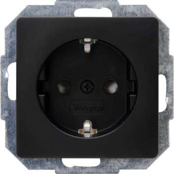 KOPP - Wandcontactdoos - Paris - Inbouw - 1-voudig Enkel Stopcontact - Randaarde - Kinderbeveiliging - Mat Zwart - BES LED