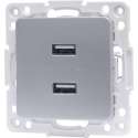 Wandcontactdoos - Aigi Jura - Inbouw - Vierkant - Kunststof - 2-voudig USB Aansluiting - Zilver - BSE