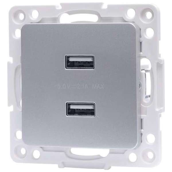 Wandcontactdoos - Aigi Jura - Inbouw - Vierkant - Kunststof - 2-voudig USB Aansluiting - Zilver - BSE Wandcontactdoos - Aigi Jura - Inbouw - Vierkant - Kunststof - 2-voudig USB Aansluiting - Zilver - BSE