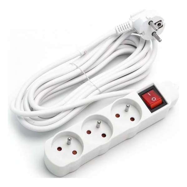 Verlengsnoer met Schakelaar - Aigi Anzim - 2300W - 3 Stopcontacten - 5 Meter - Wit | België - BES LED Verlengsnoer met Schakelaar - Aigi Anzim - 2300W - 3 Stopcontacten - 5 Meter - Wit | België - BES LED