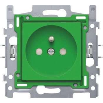 Wandcontactdoos met penaarde en kinderveiligheid. groen.