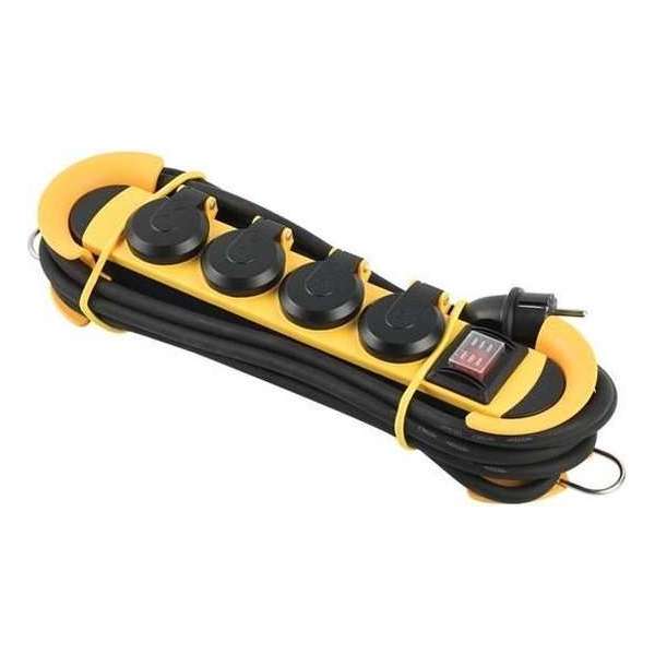 Perel Stekkerdoos 4-voudig 250v 3500w Schuko Zwart/geel Perel Stekkerdoos 4-voudig 250v 3500w Schuko Zwart/geel