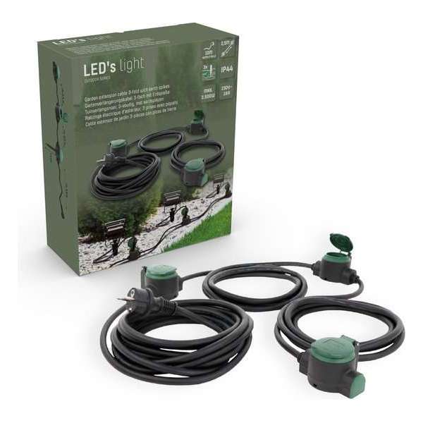 LED's Light Outdoor Stekkerdoos - 10 meter - 3 x tuin stopcontact + 2.5 meter eindstuk LED's Light Outdoor Stekkerdoos - 10 meter - 3 x tuin stopcontact + 2.5 meter eindstuk