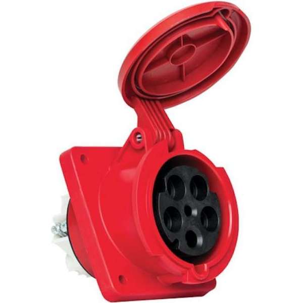 Mete - CEE female - inbouw - schuin - 5 polig 6H 63A IP44 kracht - rood - stekker 380-415VAC Mete - CEE female - inbouw - schuin - 5 polig 6H 63A IP44 kracht - rood - stekker 380-415VAC