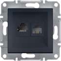 Schneider Electric Asfora serie - RJ45 en RJ11  CAT6 UTP - Internet en Telefoonsnoer Wandcontactdoos - ANTRACIET
