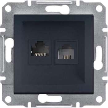 Schneider Electric Asfora serie - RJ45 en RJ11  CAT6 UTP - Internet en Telefoonsnoer Wandcontactdoos - ANTRACIET