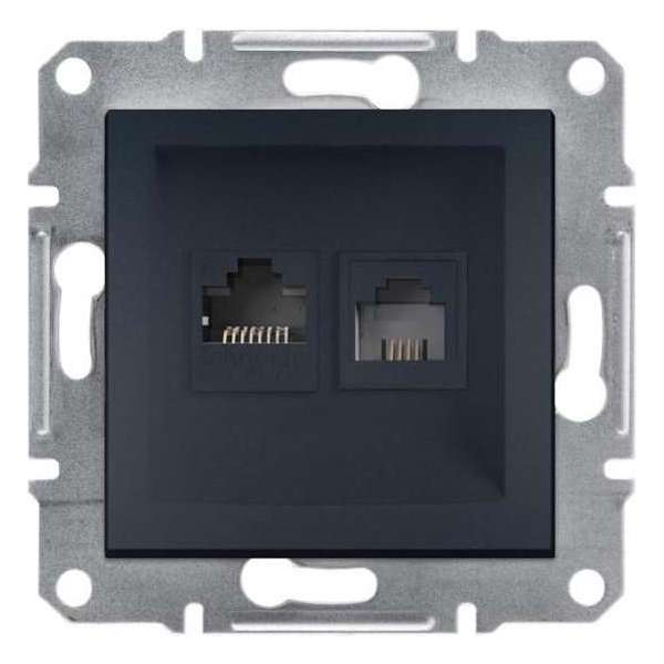 Schneider Electric Asfora serie - RJ45 en RJ11 CAT6 UTP - Internet en Telefoonsnoer Wandcontactdoos - ANTRACIET Schneider Electric Asfora serie - RJ45 en RJ11 CAT6 UTP - Internet en Telefoonsnoer Wandcontactdoos - ANTRACIET