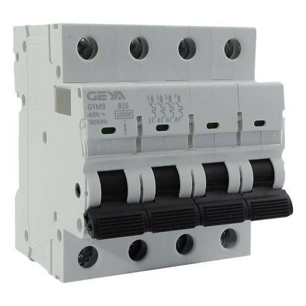 Installatieautomaat - zekering - 4 polig 16A karakteristiek B 10kA GEYA Installatieautomaat - zekering - 4 polig 16A karakteristiek B 10kA GEYA