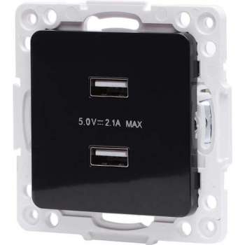 Wandcontactdoos - Igan Jura - Inbouw - Vierkant - Kunststof - 2-voudig USB Aansluiting - Zwart