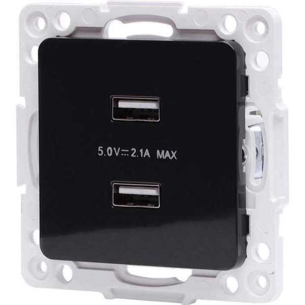 Wandcontactdoos - Igan Jura - Inbouw - Vierkant - Kunststof - 2-voudig USB Aansluiting - Zwart Wandcontactdoos - Igan Jura - Inbouw - Vierkant - Kunststof - 2-voudig USB Aansluiting - Zwart