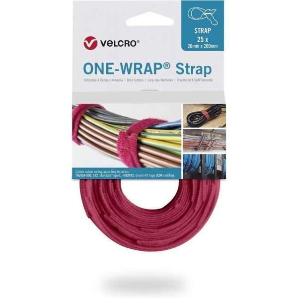 Velcro One-Wrap klittenband kabelbinders 200 x 12mm / rood (25 stuks)