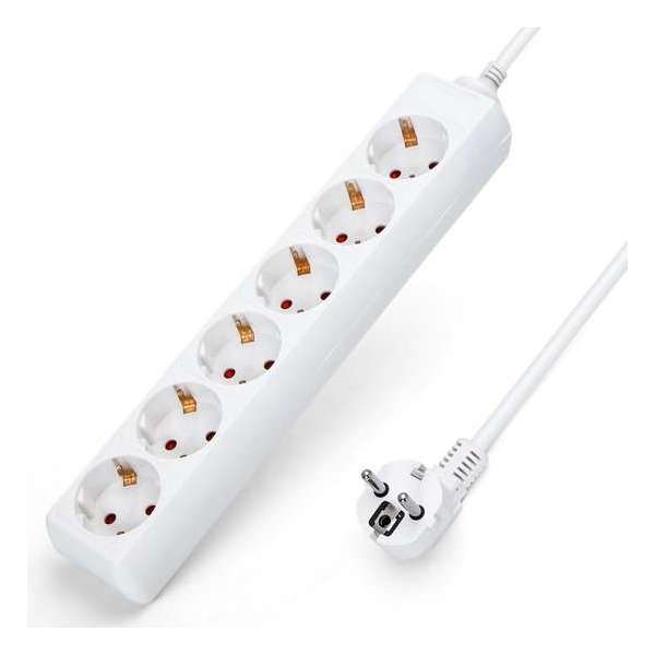 Aigostar 20HJN Stekkerdoos - Met penaarde - Verlengsnoer - Verlengkabel - 6-voudig - 3 meter - Wit Aigostar 20HJN Stekkerdoos - Met penaarde - Verlengsnoer - Verlengkabel - 6-voudig - 3 meter - Wit