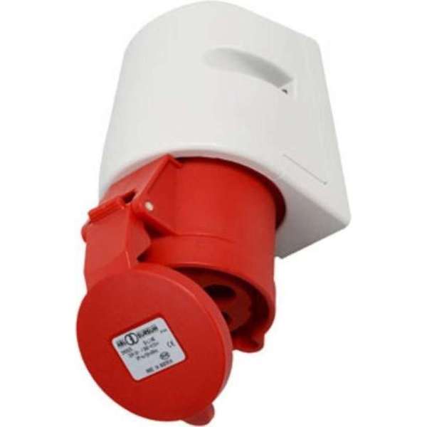 CEE wandcontactdoos 400V 4 polig 32A met label rood D42S31 CEE wandcontactdoos 400V 4 polig 32A met label rood D42S31