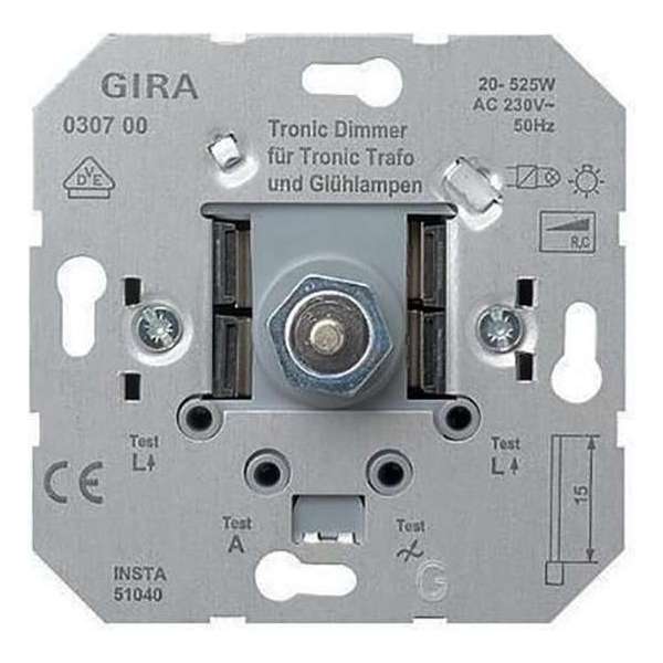 Gira Tronic dimmer - 20 tot 525W - Inbouw - Draai/druk - 2799674 Gira Tronic dimmer - 20 tot 525W - Inbouw - Draai/druk - 2799674