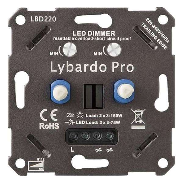 Lybardo ITEC 2 x 3-75W Pro LED Duo Dimmer - Fase Afsnijding - Universeel - Elektronische zekering - Inbouw Lybardo ITEC 2 x 3-75W Pro LED Duo Dimmer - Fase Afsnijding - Universeel - Elektronische zekering - Inbouw