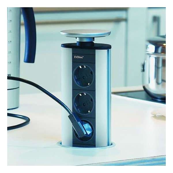 Evoline Port Cuisine (3x 230V) VEVO3 Uittrekbaar stopcontact Aluminium Evoline Port Cuisine (3x 230V) VEVO3 Uittrekbaar stopcontact Aluminium