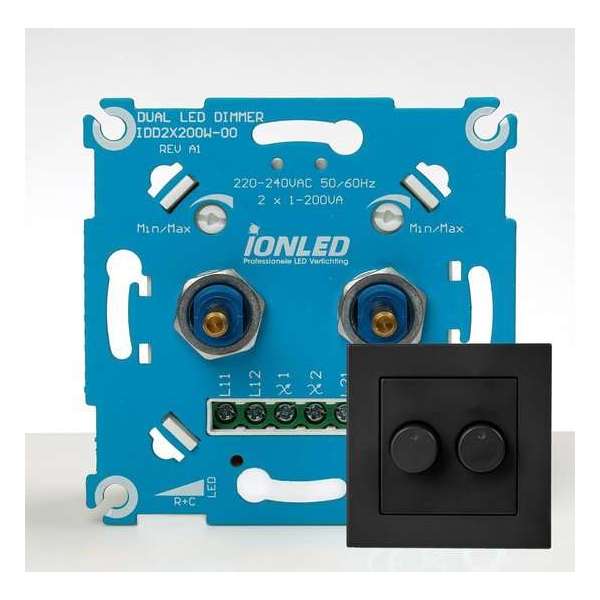 DUO LED Dimmer | Mat Antraciet Afdekplaat | 2x0.3-200 Watt | ION INDUSTRIES DUO LED Dimmer | Mat Antraciet Afdekplaat | 2x0.3-200 Watt | ION INDUSTRIES