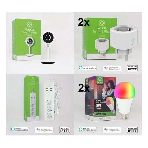 Woox Smart Home pakket 2x Plug/Lamp, Camera & Stekkerdoos