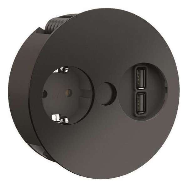 Bachmann Twist - Inbouw stopcontact - 1x 230V + USB charger - matt zwart - 2 meter aansluitsnoer Bachmann Twist - Inbouw stopcontact - 1x 230V + USB charger - matt zwart - 2 meter aansluitsnoer