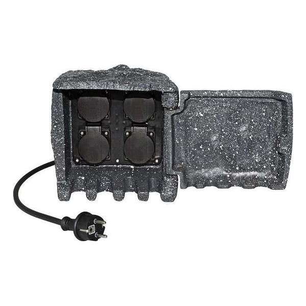 Tuincontactdoos steenlook grijs 4-voudige stekkerdoos incl. 5m snoer IP44 Tuincontactdoos steenlook grijs 4-voudige stekkerdoos incl. 5m snoer IP44