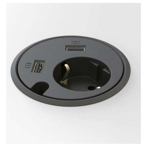 Powerdot inbouw stopcontact met 2x USB lader zwart Powerdot inbouw stopcontact met 2x USB lader zwart