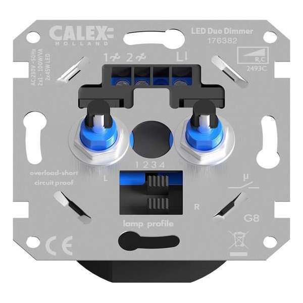 CALEX - LED DUO Dimmer - Dubbele Inbouwdimmer - Dubbel Knop - 3-70W CALEX - LED DUO Dimmer - Dubbele Inbouwdimmer - Dubbel Knop - 3-70W